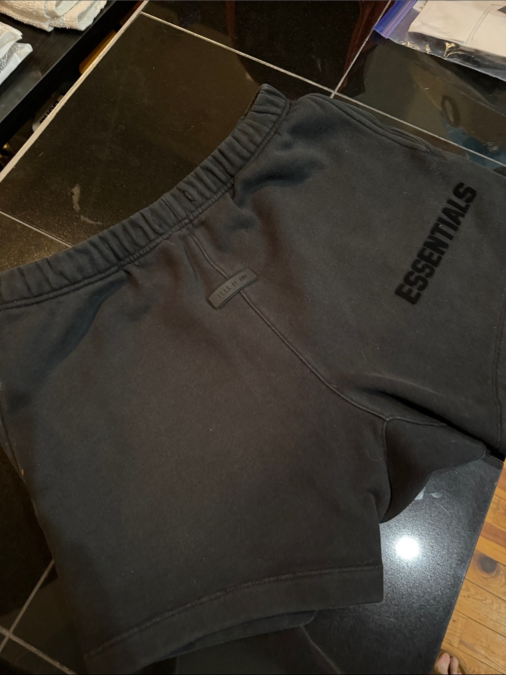 Essentials Black Logo Sweat Shorts